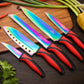 Kitchen Knife Set Kit | Red Handle & Black Magnetic Rack