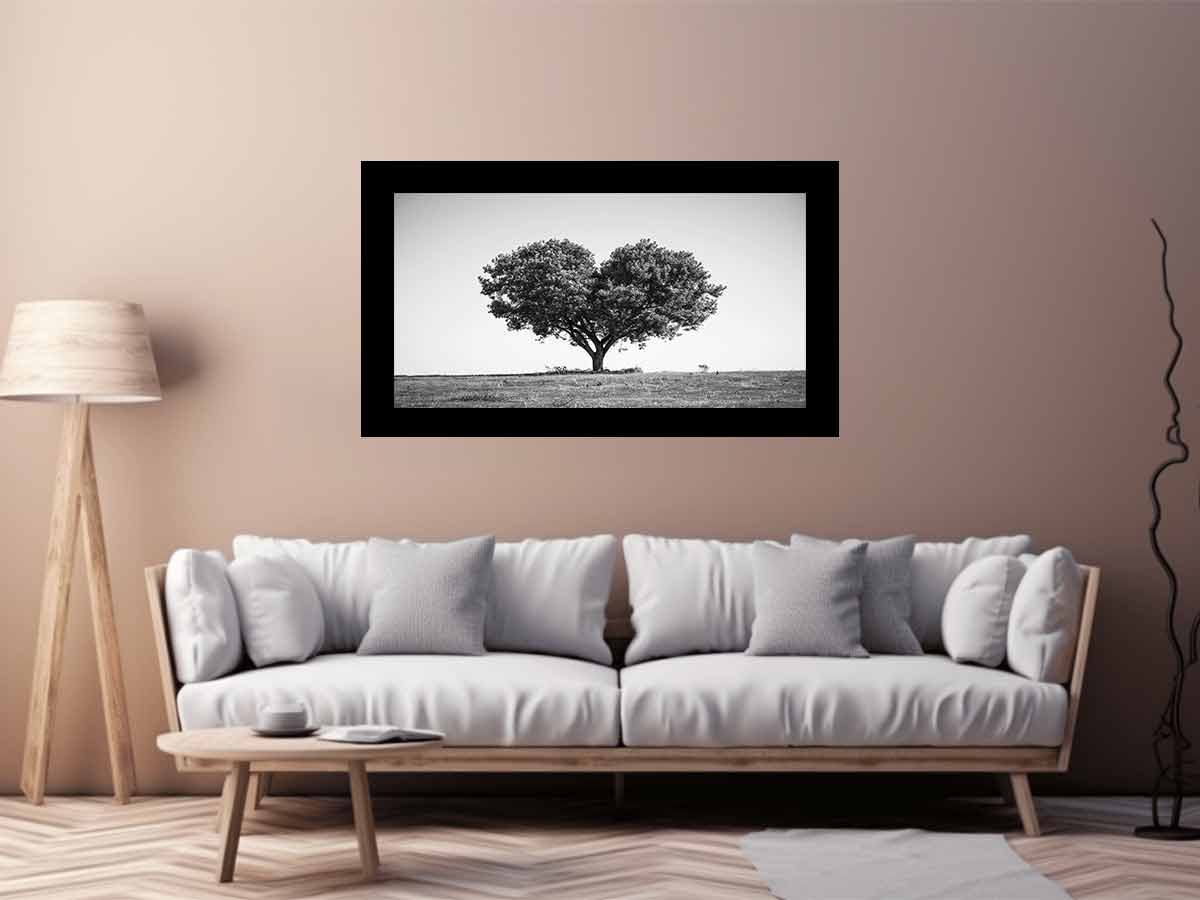 Tree Heart  Black and white Photography Canvas Art Print